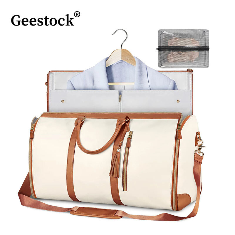 Geestock PU Folding Suit Storage Bag New Travel bag Large Waterproof Travel Suitcase For Women Sport Outdoor Weekend Bag Handbag