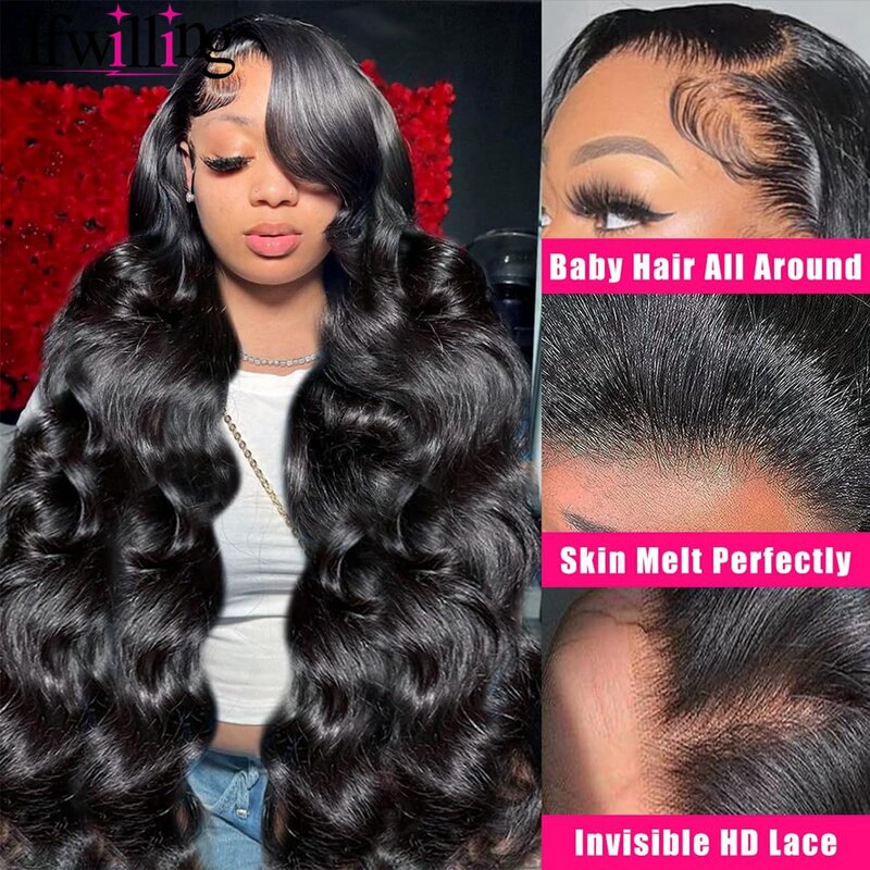 Peruka z falą ciała 13x6 HD koronkowa peruka dla czarnych kobiet bezklejowa peruka z ludzkich włosów wstępnie oskubane z włosami dziecka