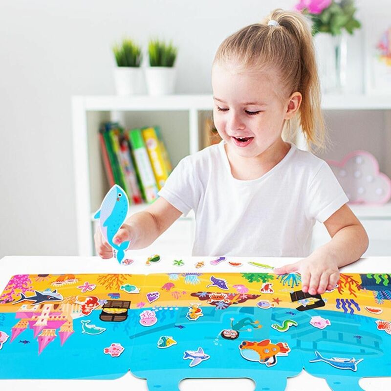 Montesori mainan edukasi Puzzle magnetik, stiker teka-teki kognitif mainan pendidikan dini teka-teki hewan tiga dimensi