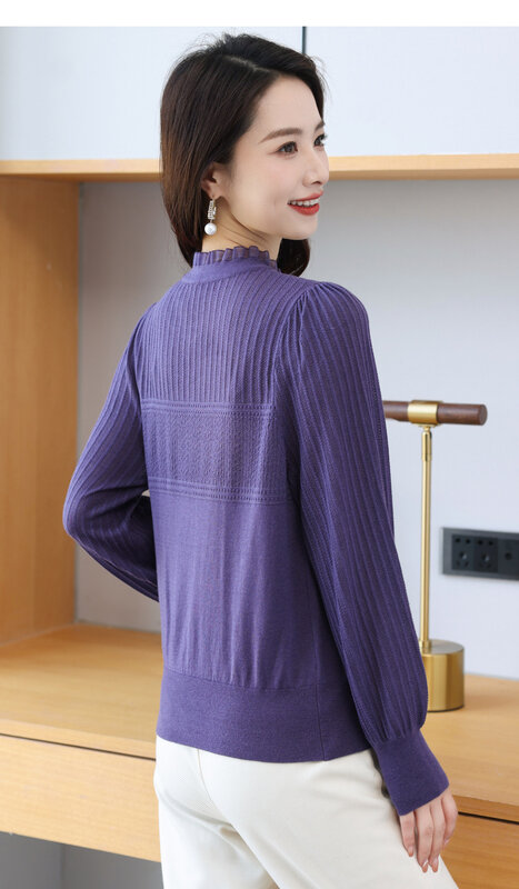 Женский трикотажный свитер с V-образным вырезом и длинным рукавом