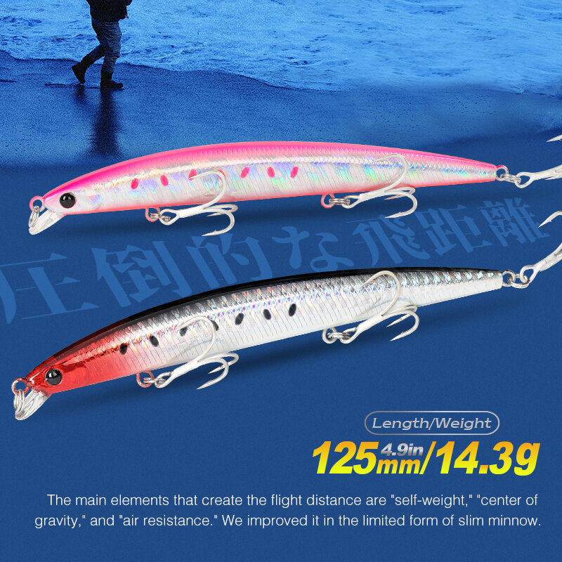 Рыболовная приманка TSURINOYA, плавающая блесна, 125F, DW72, 125 мм, 14,3 г, Мелкодисперсная, с длинным забросом, для щуки, морского окуня