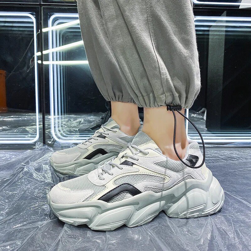 2023 wiosenne buty taty gruba podeszwa siatka popularna moda styl Hong Kong podwyższone buty sportowe i obuwie męskie