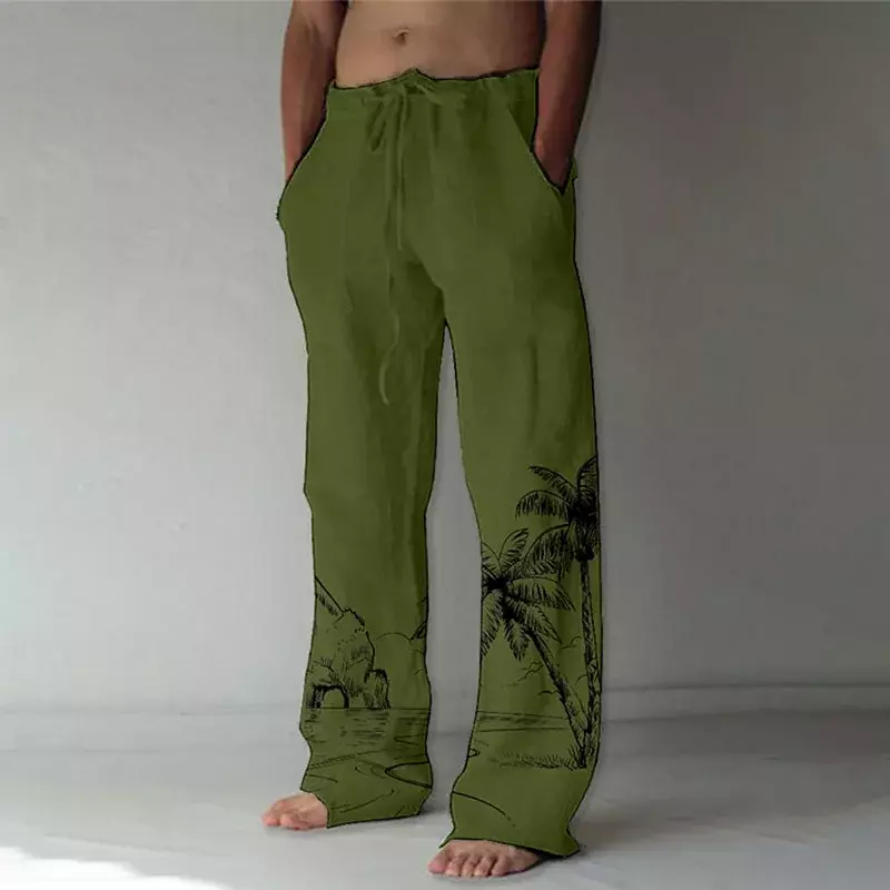 Pantalones de pierna ancha de longitud completa para hombres y mujeres, ropa de calle con estampado de árbol de coco, Hipster, moda de verano