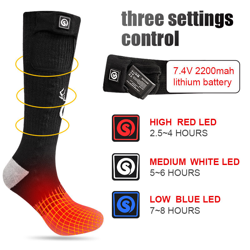 SNOW DEER Women Heated Socks Winter Electric Heated Snowboarding Stocking Rechargeable Men Cycling Socks with Three Settings