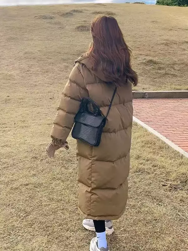 Черная длинная парка, зимнее пальто, женская пуховая куртка с капюшоном, стеганая куртка, утепленная теплая корейская модная зимняя куртка, Новинка
