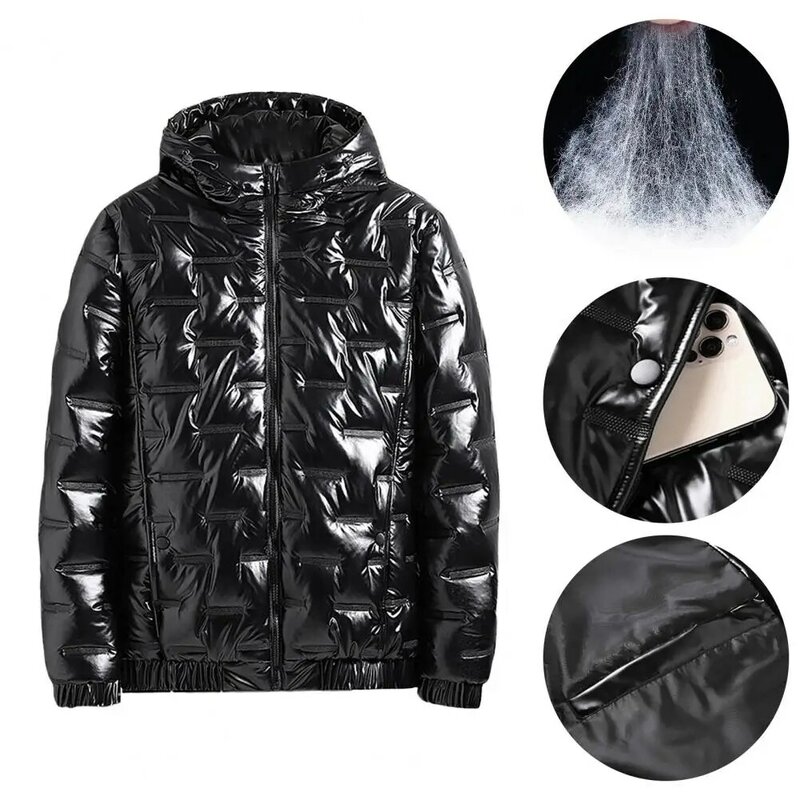 Popular Men Coat  Keep Warm Washable Hooded Jacket  Embossing Zipper  Overcoat Windbreaker