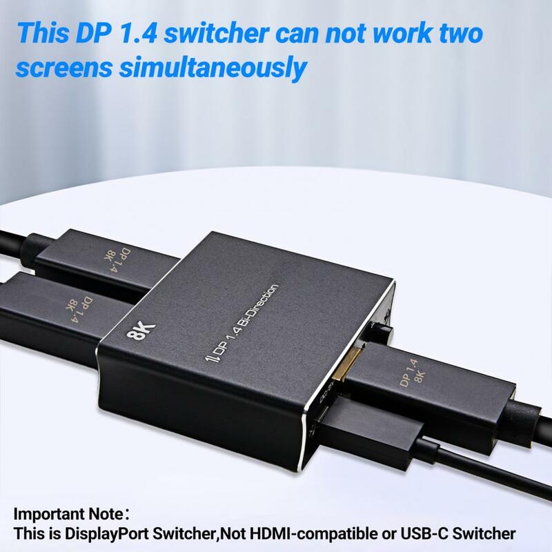 Dp switcher bidirecional áudio extrato 8k @ 30hz 4k @ 120hz displayport 1.4 1x2 2x1 kvm switch splitter para projetor