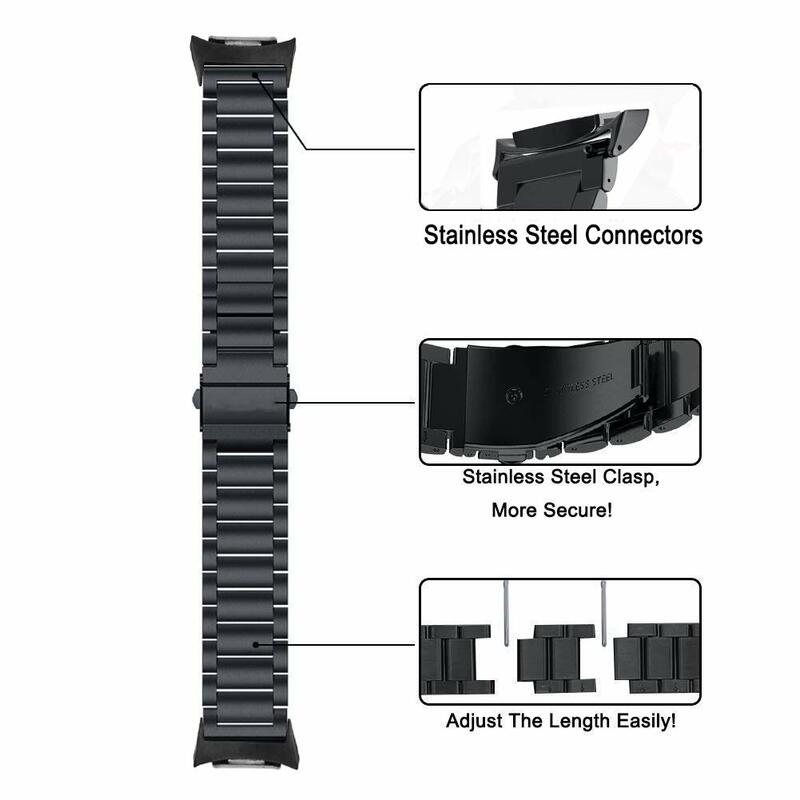 Bracelet de montre intelligente en acier inoxydable Beiziye pour Samsung Gear ltSM-R720 SM-R730 avec connecteur adaptateur Bracelet de sport en métal
