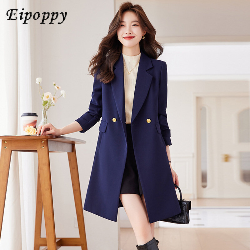 Black Mid-Length Suit Trench Coat Coat for Women Autumn and Winter New This Year Popular Small Casual Coat Thick