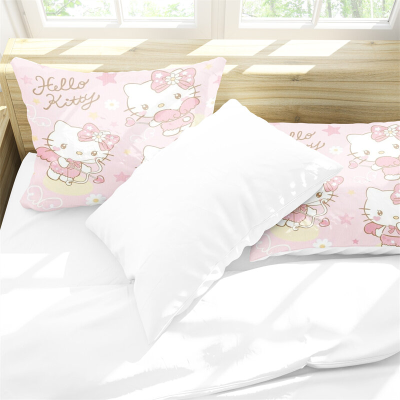 لحاف سرير Hello Kitty بطباعة رقمية ثلاثية الأبعاد ، نقش ملون ، كرتون أنيمي ، عالمي ، ديكور غرفة الأطفال
