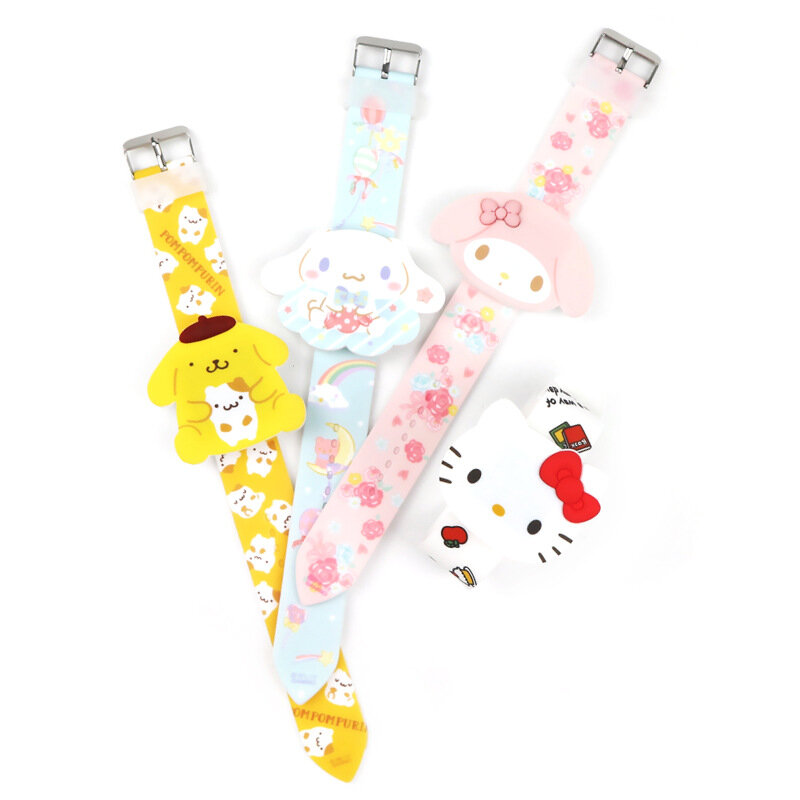 Crianças Sanrio Cartoon Pattern Relógios, Hello Kitty, Kuromi Cartoon, Silica Gel Kids Watch, Pulseira, Relógio de Quartzo, Presente