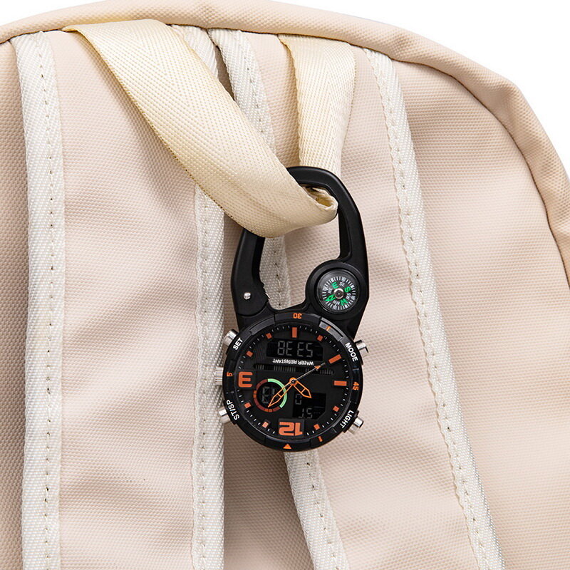Montre d'alpinisme en plein air avec boussole, montre de poche étanche multifonctionnelle, accessoires de sac à dos, mousqueton, montre de sport