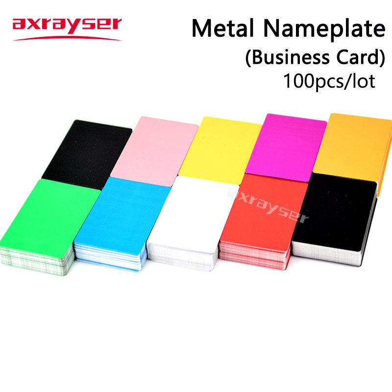 بطاقات الأعمال المعدنية متعددة الألوان ، مادة سبائك الألومنيوم ، 5 لون لآلة وسم الليزر ، علامة CO2 ، 100 قطعة