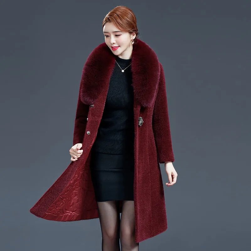인조 모피 코트 여성 2022 가을 겨울 패션 슬림 모조 밍크 자켓, 여성 플러스 사이즈 긴 모피 칼라 두꺼운 겉옷 5XL