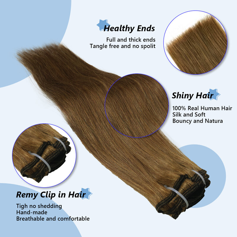 Z nakładką do prostowania w do przedłużania włosów 100% prawdziwe ludzkie włosy 12-26 Cal średnio jasna brązowy #6 120g dla salonu wysokiej jakości z 18 klipami