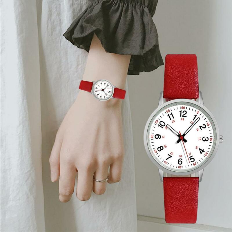 นาฬิกาผู้หญิงสายหนัง PU แบบนิ่มสำหรับ Jam Tangan Digital สตรีสายหนังสังเคราะห์นุ่มตลอด24ชั่วโมงสำหรับนักเรียนในช่วงคริสต์มาส