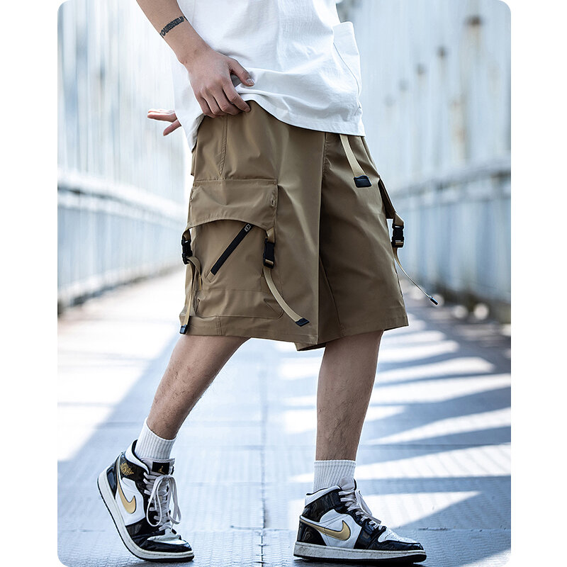 Прямые укороченные брюки с карманами в стиле унисекс, функциональные шорты, мужская одежда в стиле Харадзюку, толстовка в стиле оверсайз, хип-хоп, на лето