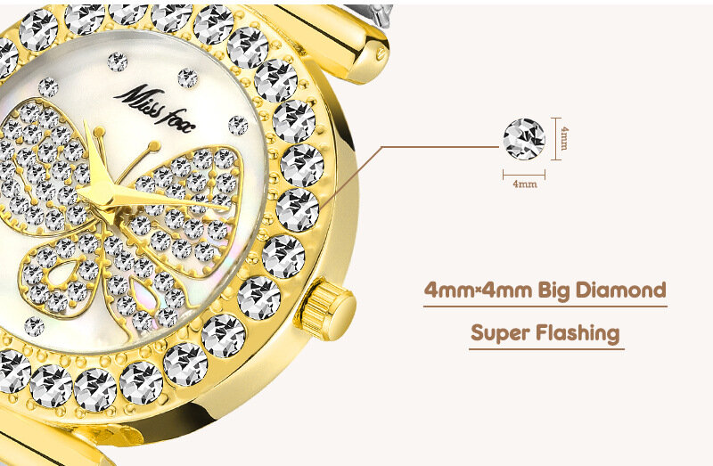Projektant damski zegarek dla kobiet luksusowa marka motyl W/diamenty eleganckie damskie zegarki kwarcowe Silver Gold Relogio Feminino