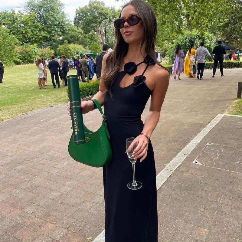 Black Women's Prom Dress Sexy Strap Sleeveless Summer Sheath Slim Fit One Shoulder Party Gown 3D Flower Skirt Robes In Stock