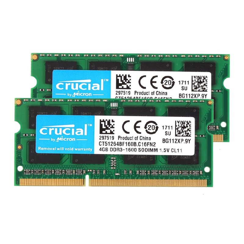 DDR3 DDR3L crucial para laptop, memória de notebook, 8GB, 16GB, 1333MHz, 1600MHz, 1866MHz, SODIMM, PC-10600, 12800, 14900, 1.5V, 1.35V
