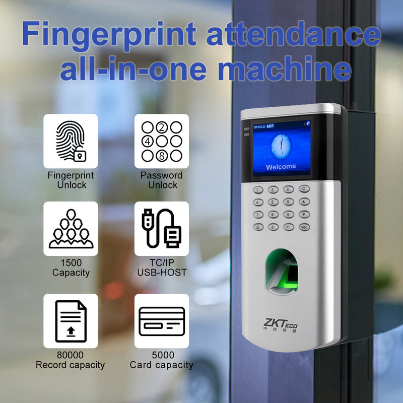 ZK Teco Fingerprint Recognition Time Attendance Machine Wall Mounted Card Empolyee Electronic Attendance Management Lock System