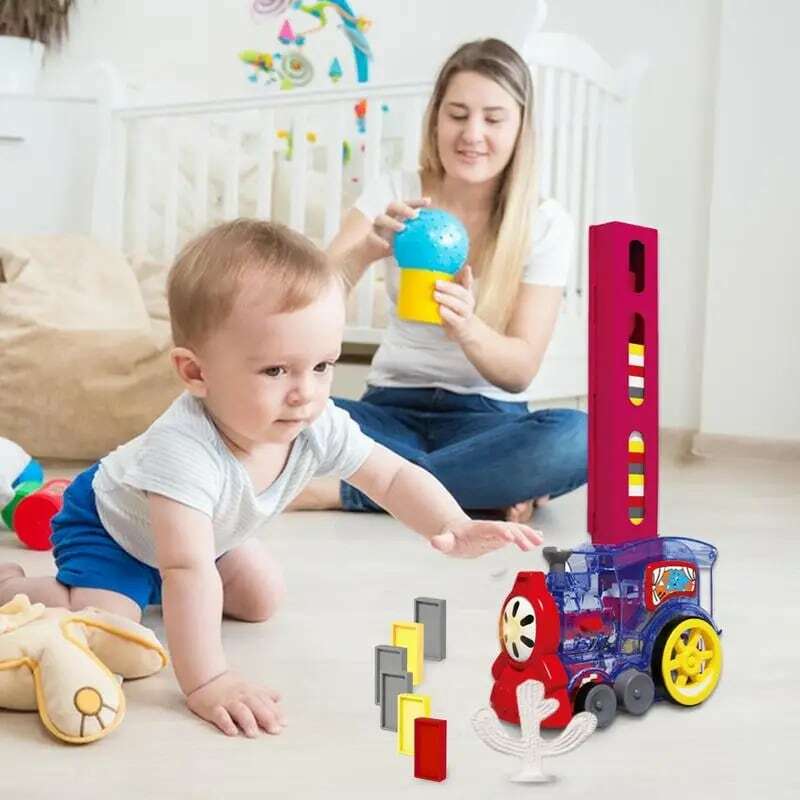 Automatic Domino Train Toy Domino Rally Electric Train Set Domino Stacking Toy For Train Coordination With Lighting and Sound