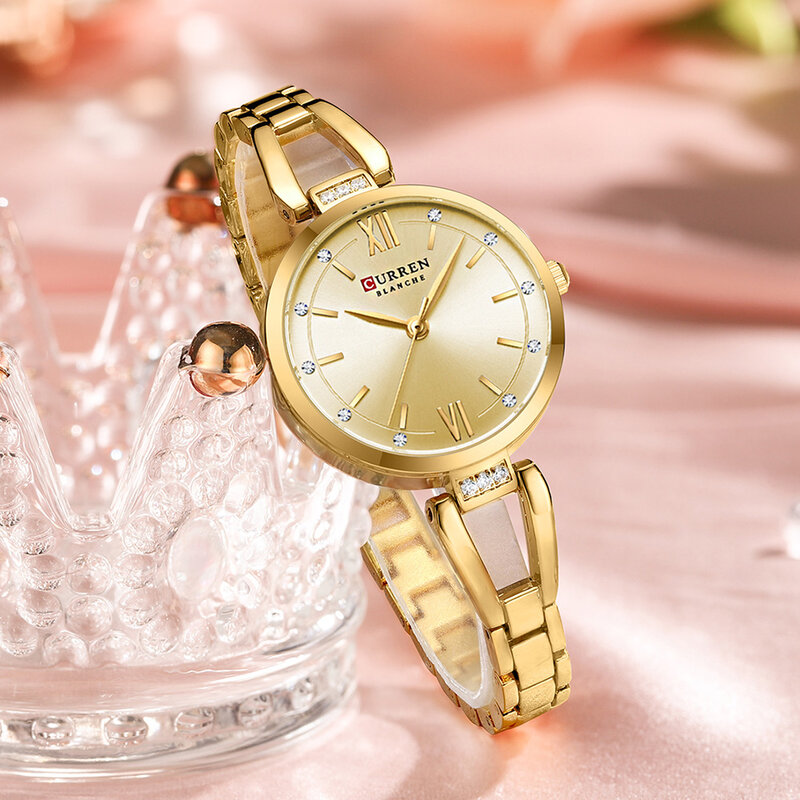 Curren-relógio de aço inoxidável feminino, mostrador redondo, quartzo, simples, casual, moda, 2024