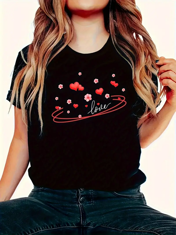 Love Sweet T셔츠 숙녀 패션 티셔츠, 반팔 크루넥, Y2K 탑, 빈티지 하라주쿠