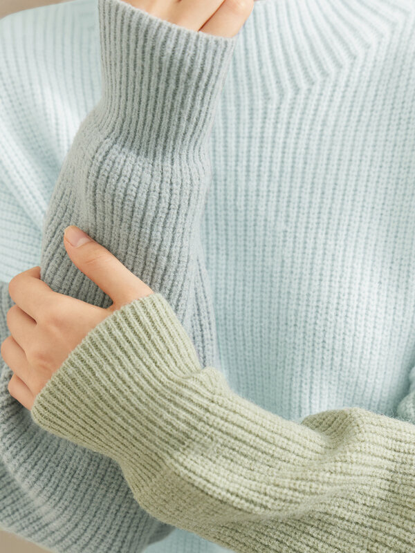 AMII minimalizm sweter z dzianiny kobiety jesień 2022 nowa ciepła luźna moda Mock Neck kasetony łączenie elegancki sweter topy 12241067