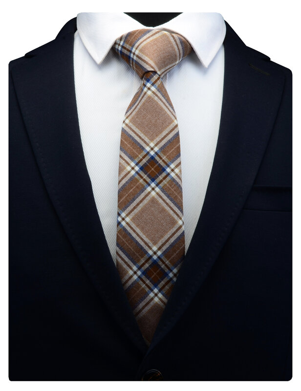 7CM Cotton Plaid Slim Thick Fabric Tie Men's Narrow Neck Tie for Office Business Formal Occasions Classic Skinny Necktie