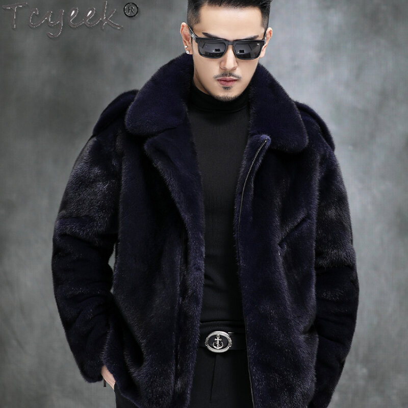 Tcyeek-Casaco de pele de vison natural masculino, jaqueta de motocicleta, moda masculina alta, casacos de pele real, roupas de inverno
