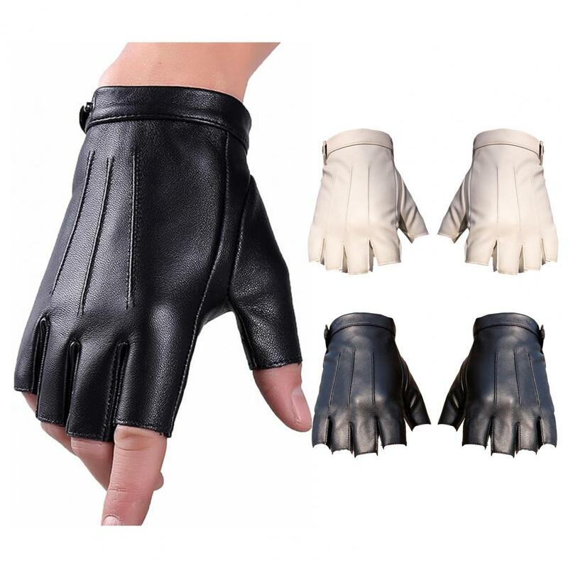Перчатки на полпальца, водонепроницаемые перчатки из искусственной кожи на полпальца для вождения, занятий спортом на открытом воздухе, регулируемые однотонные перчатки на запястье для Хэллоуина