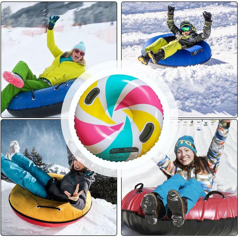 Tubo de nieve inflable con 2 asas para niños y adultos, juguetes de invierno al aire libre, tubo de trineos plegable para la familia