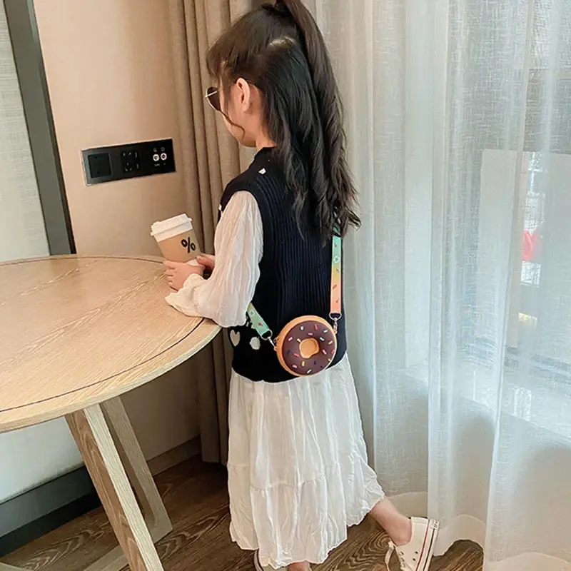 Gadis Donat Crossbody Bag Anak-anak Lucu Kecil Shoulder Bag Anak laki-laki Silikon Mini Coin dompet dompet Anak-anak pelangi Messenger tas