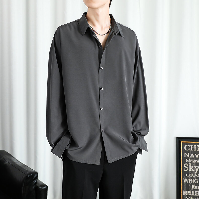 Camisa de manga larga sólida para hombre, camisas de moda coreana, blusas cómodas, informales, sueltas, clásicas, camisa de botonadura única