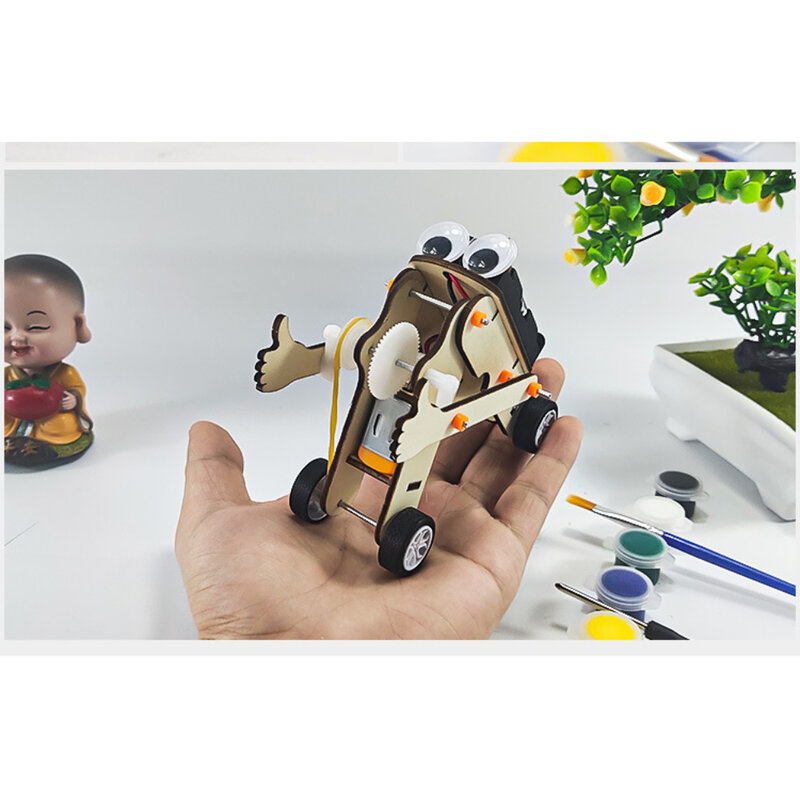 DIY Thumbs Up Robot Wooden Puzzle Toys Kids Assemble Building Constructor Block Models Education Sience Experiment Worm Machine