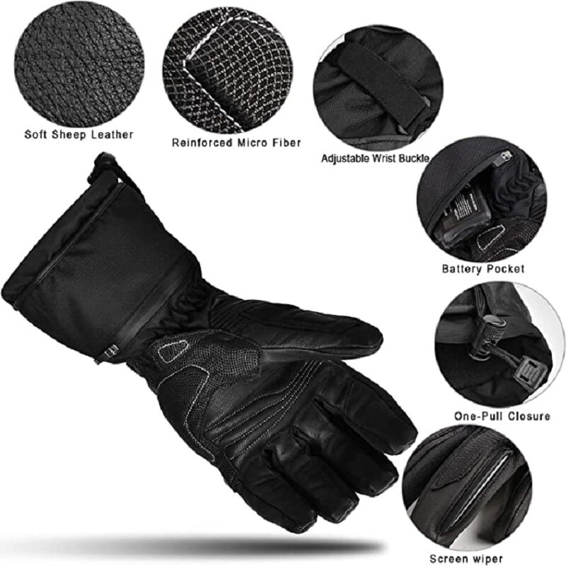 Sarung tangan pemanas elektrik untuk pria, sarung tangan sepeda motor dengan baterai isi ulang tahan air, sarung tangan panas musim dingin motif rusa salju