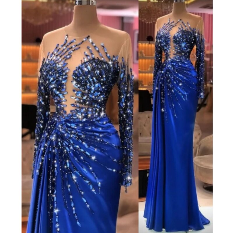 Crystal Beading Evening Dresses Woman's Mermaid Deep Sweetheart Prom Gowns Sexy Long Sleeve Formal Elegant Party 2024 Vestidos