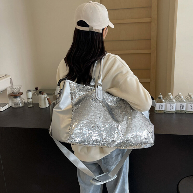 Carry On Travel Duffle Bag Handbags Nylon Waterproof Sports Gym Tote Bags for Women Large Storage Sequin Female Luggage Handbag