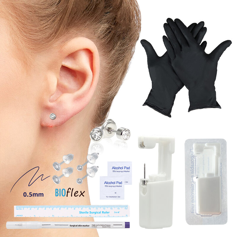 Kit descartável de piercing de orelha com brincos de 8mm Gun Sterile Home Self Ear Piercer Machine Device Indolor para Mulheres Menina Crianças Homens