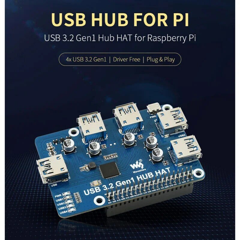 USB 3.0 Extension Board HUB HAT Breakout Shield Starter Kit for RPI PI4 PI5 Raspberry Pi 4 Model B 3B Plus 4B 5 Expansion Board