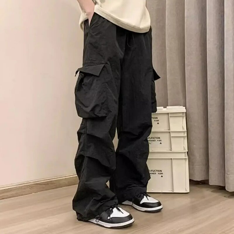 Men Work Trousers Reinforced Pocket Seams Stylish Men's Cargo Pants with Multiple Pockets Loose Fit Elastic Waist Trendy for Hip