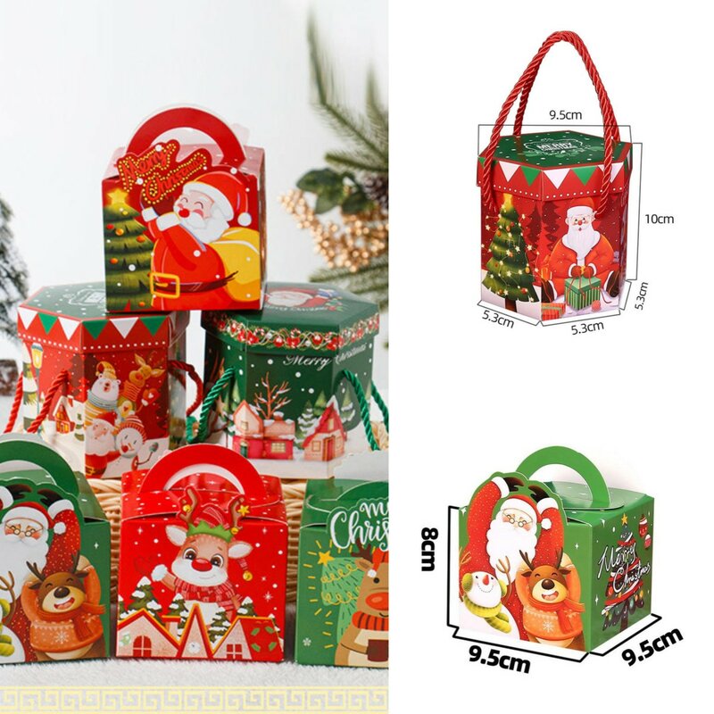 กระเป๋าใส่ kotak kado berhadiah คริสต์มาสแบบพกพา Apple มีเชือกอุปกรณ์สำหรับปาร์ตี้ตกแต่งคริสต์มาสลูกกวาดลูกกวาดลูกกวาด