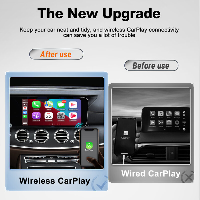 2023 MMB Wireless Apple CarPlay Adapter Portable Dongle Online Upgrade BT 5.2 Plug and Play for Car Radio with OEM Wired CarPlay