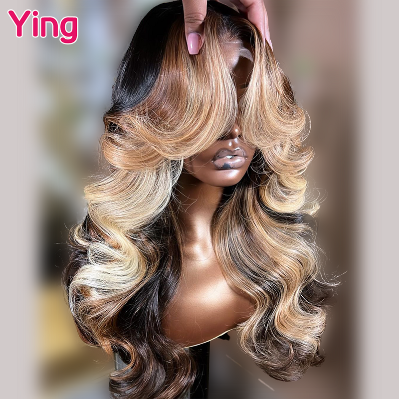 Ying Highlight Honingblonde 180% Body Wave 13X6 Transparant Lace Front Pruik 13X4 Lace Front Pruik Preplucked With Baby Hair