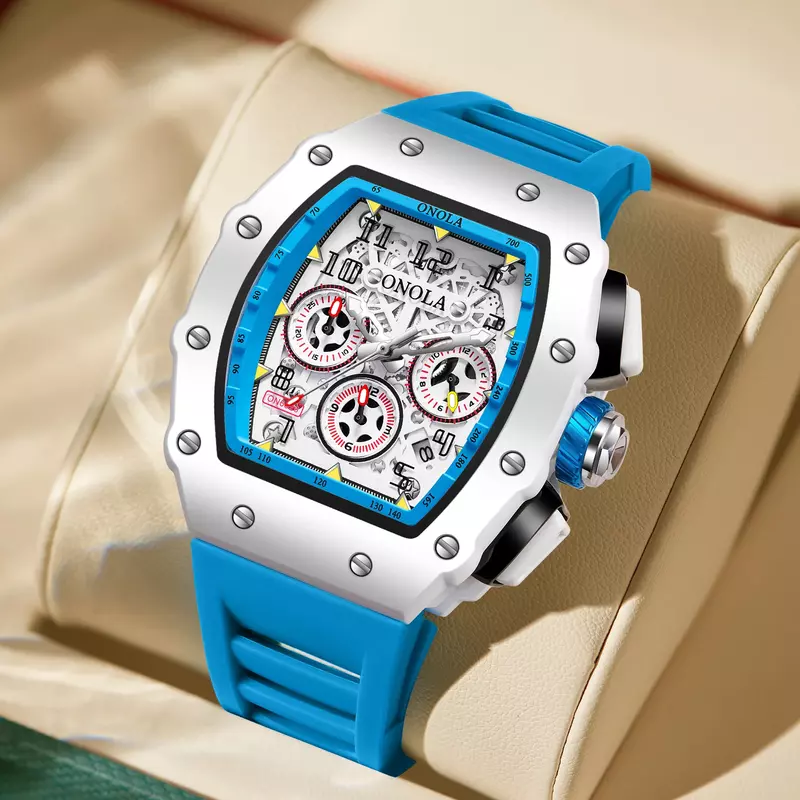 Modny zegarek męski ONOLA casualowa taśma wielofunkcyjna silikonowa wodoodporne zegarki kwarcowe białe
