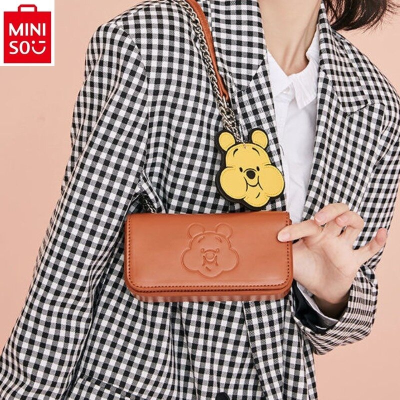 MINISO Disney Winnie Bear Sweet Printed Phone Bag Women's Fashion Chain High Quality Multi functional Storage Shoulder Bag
