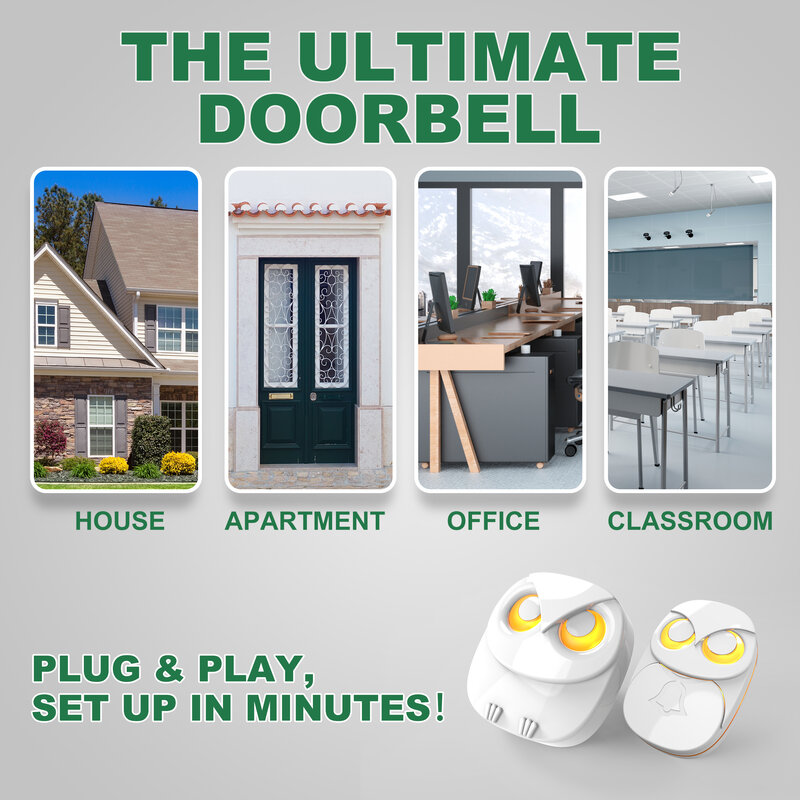 HTZSAFE Wireless Doorbell Chime - 300 meters Long Range Wireless doorbell waterproof outdoor Home Intelligent Door Bell Chime