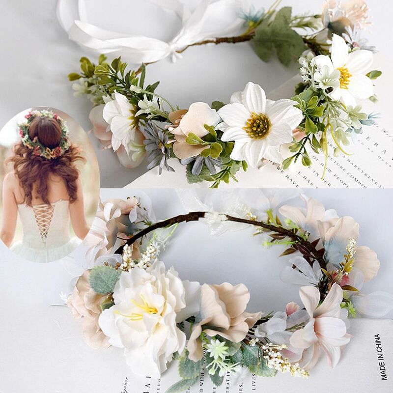 Fairy Princess Beach Wreath Bride Hair Band Hair Jewelry Headwear for Wedding Garland Crown Flower Wreaths Flower Tiara
