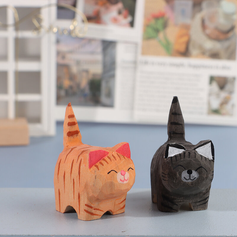 Cartoon niedlichen kleinen Tier Desktop-Dekoration Handwerk innovative und praktische handgemachte Holz schnitzerei Katze Ornament